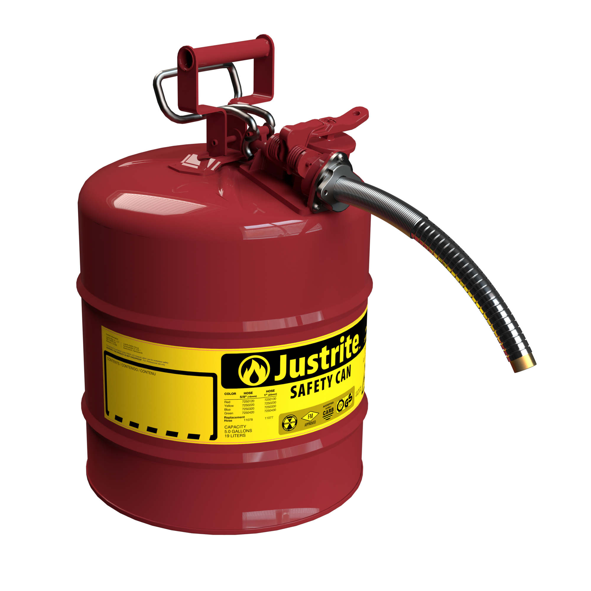 Justrite Safety Gas Can, 5-Gallon, Model# 7250130